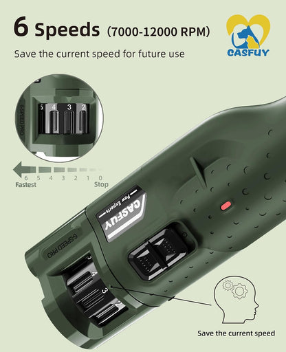 Casfuy Dog Nail Grinder Quiet - (45db) 6-Speed Pet Nail Grinder with 2 LED Lights for Large Medium