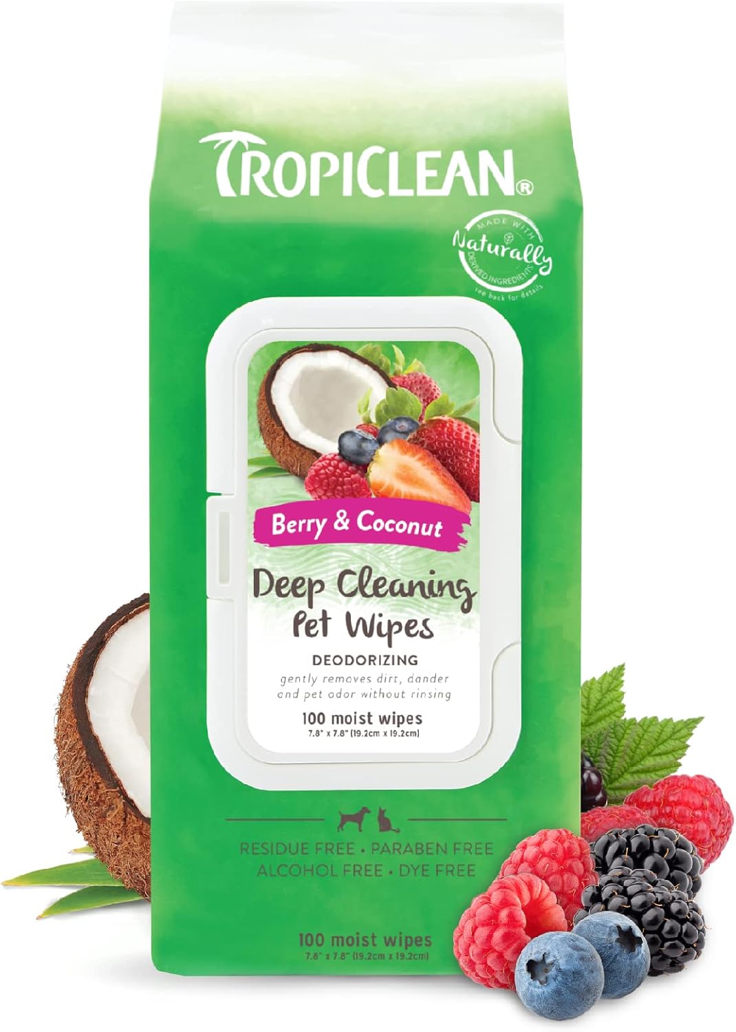 TropiClean Deep Cleaning Pet Wipes, 100ct - Wipes for Dogs & Cats - Gently Removes Dirt, Dander &