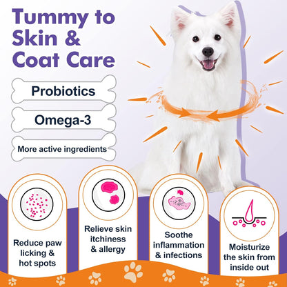 Probiotics for Dogs, Freeze-Dried Dog Probiotics and Digestive Enzymes, Plus Omega-3 for Itchy