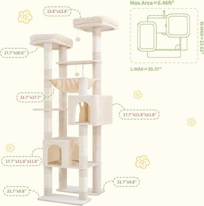 Hey-brother Tall Cat Tree Tower, Heavy Duty Scratching Posts with Large Platforms, Cozy Condos, Big