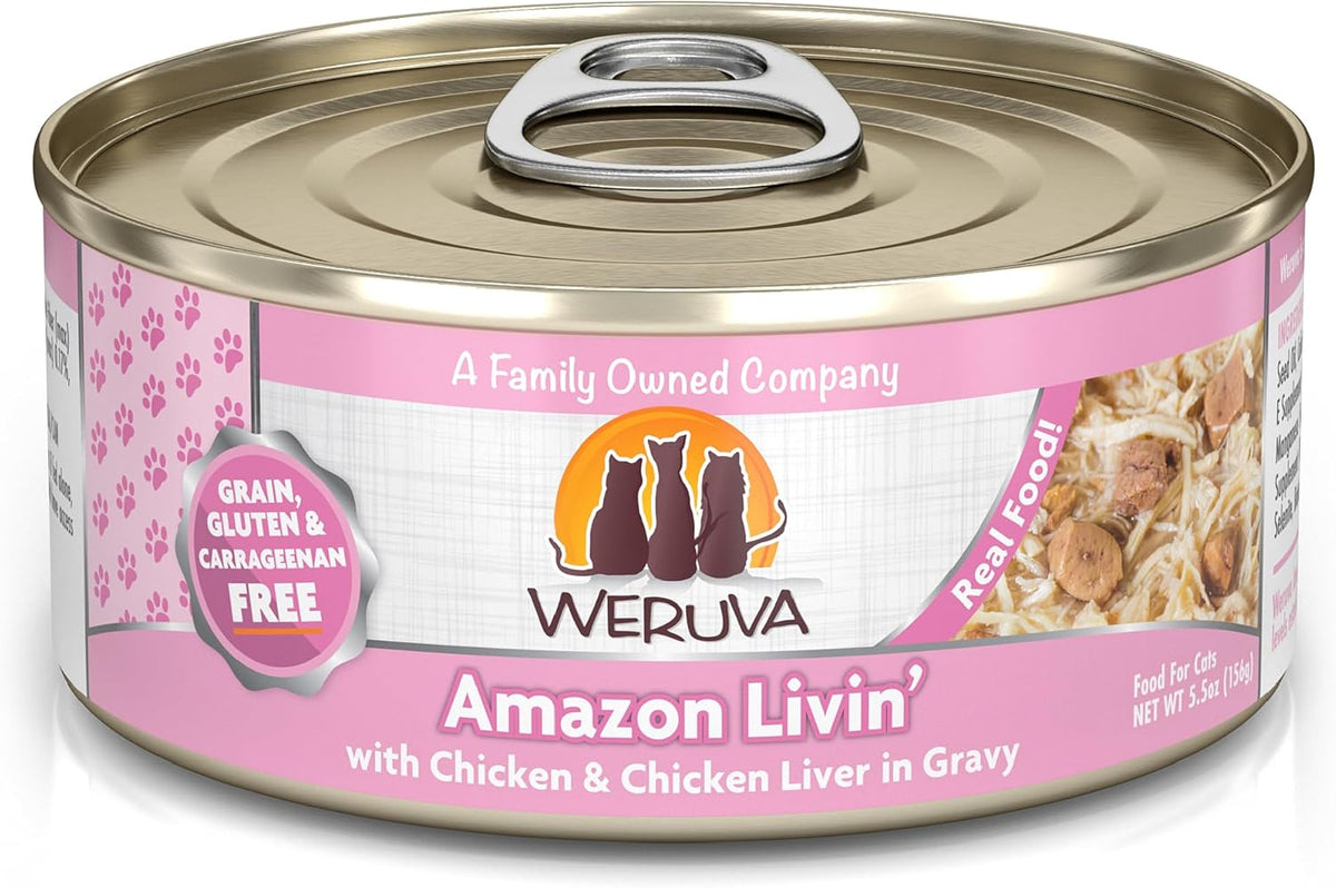 Weruva Classic Cat Food, Amazon Livin' with Chicken Breast & Chicken Liver in Gravy, 5.5oz Can