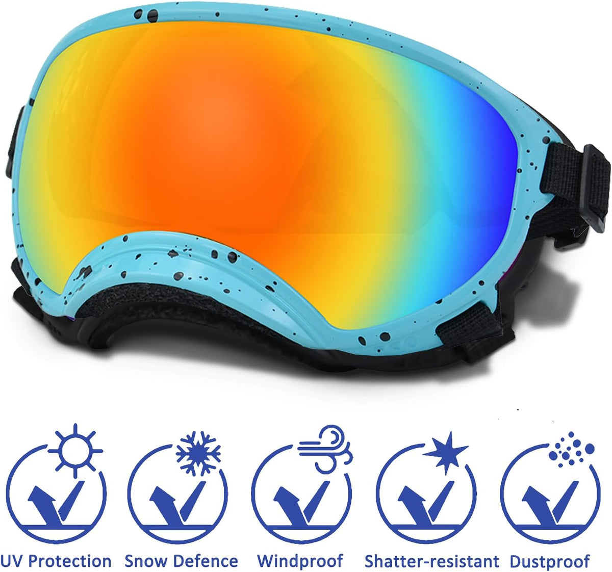 Large Dog Sunglasses with Adjustable Strap UV Protection, Winproof Dog Puppy Sunglasses, Suitable