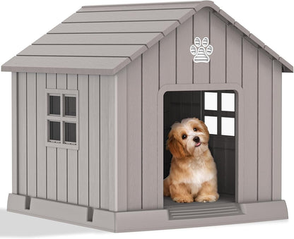 Vixzen 32in Large Outdoor Dog House,Durable Water Resistant Resin Dog House,Doghouse for Small to
