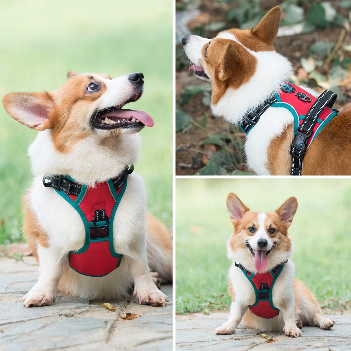 PHOEPET 2019 Reflective Dog Harness Large Breed Adjustable No Pull Vest with with Handle 2 Metal