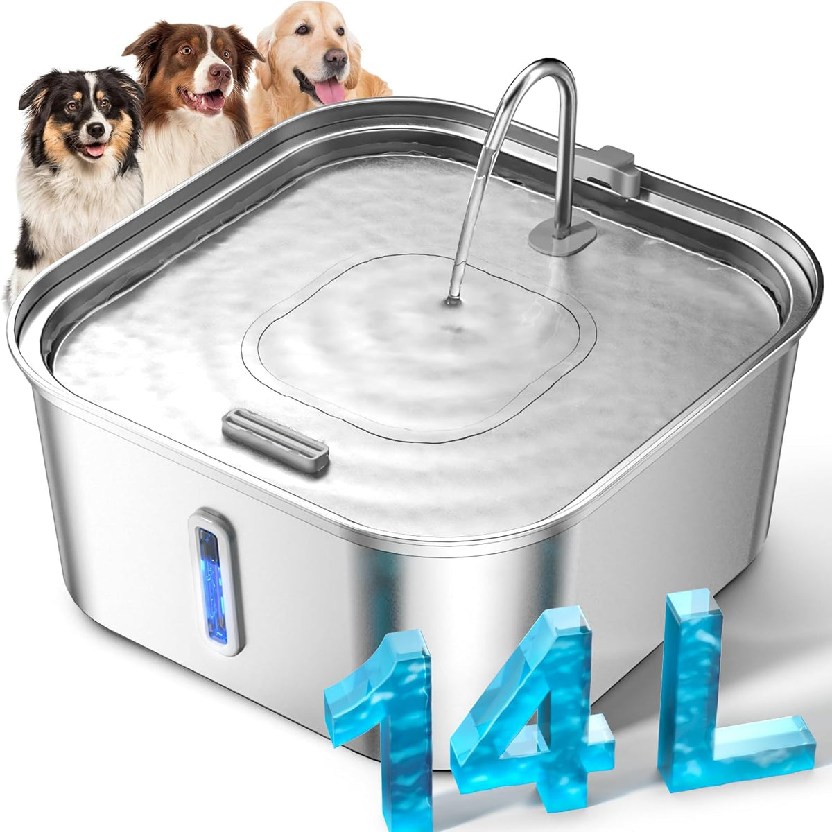 Large Dog Water Fountain 14L/3.7Gal, Stainless Steel Pet Fountain for Large Dogs and Multi-Pets