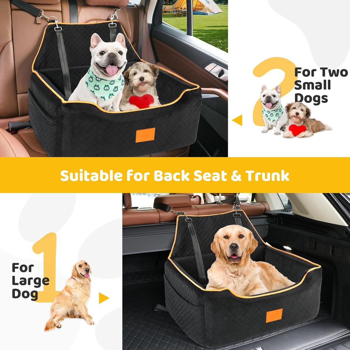 Dog Car Seat for Large/Medium Dog, Booster Seat for Dogs Under 55Lbs or 2 Small, Detachable and