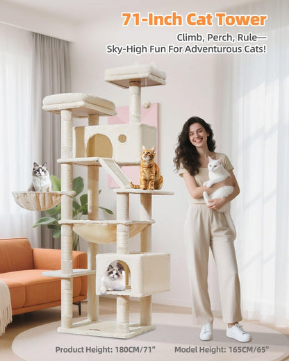 Taoqimiao Cat Tree 71-Inch, Cat Tower for Indoor Cats Large Adult, Multi-Level Large Cat Condo, 8