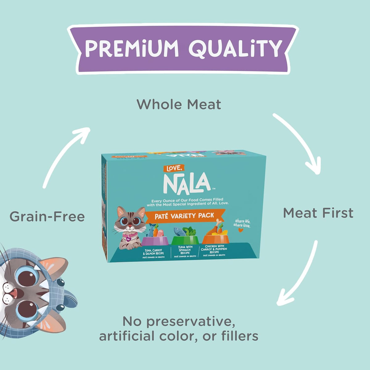 LOVE, NALA - Natural Adult Cat Wet Food - Pate Variety Pack - Tuna, Chicken, Tuna and Salmon