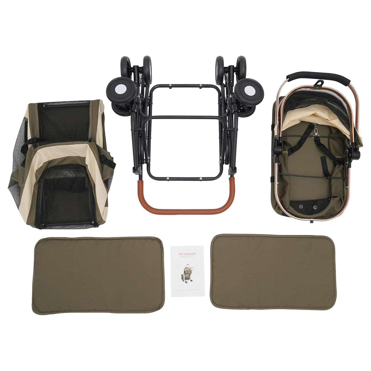 Foldable Pet Stroller for Small & Medium Dogs, Double Dog & Cat Stroller with 3-in-1 Travel System