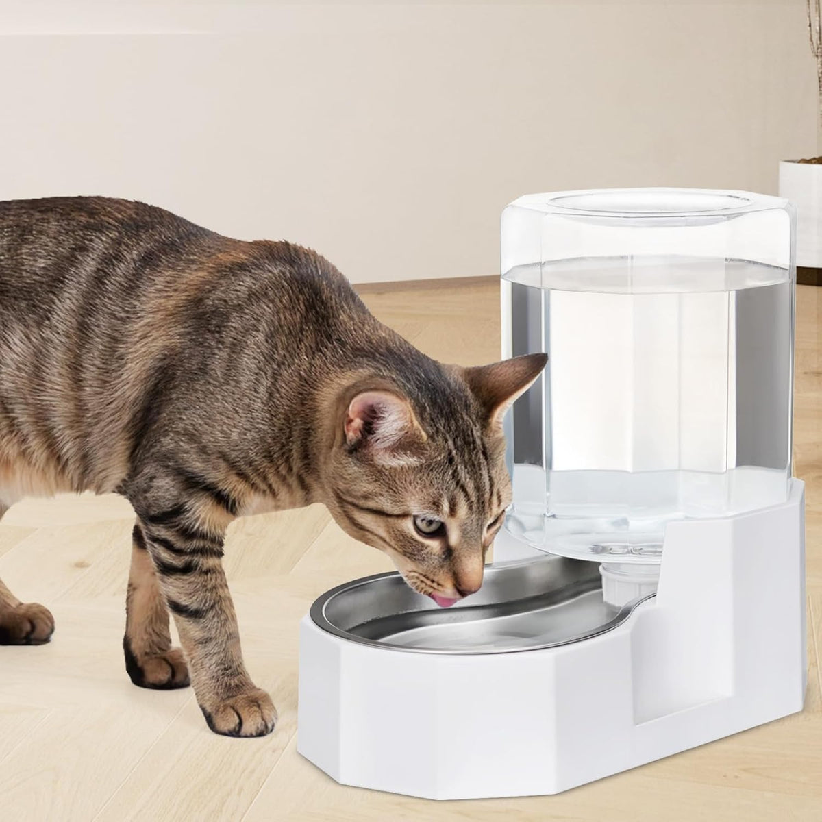 Sfozstra Gravity Water Bowl Dispenser : Automatic 4L White Cat Stainless Steel Feeder Without