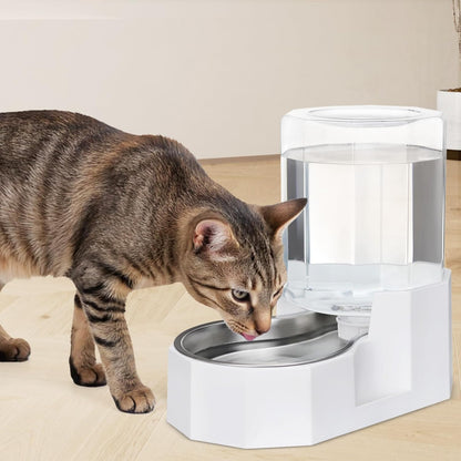 Sfozstra Gravity Water Bowl Dispenser : Automatic 4L White Cat Stainless Steel Feeder Without
