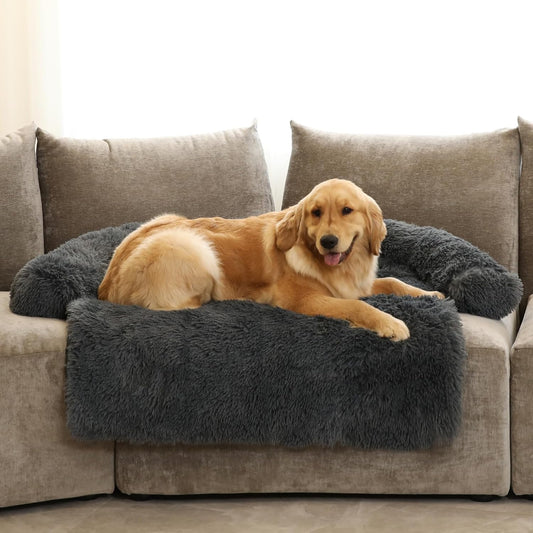 Calming Dog Bed Fluffy Plush Dog Mat for Furniture Protector with Removable Washable Cover for