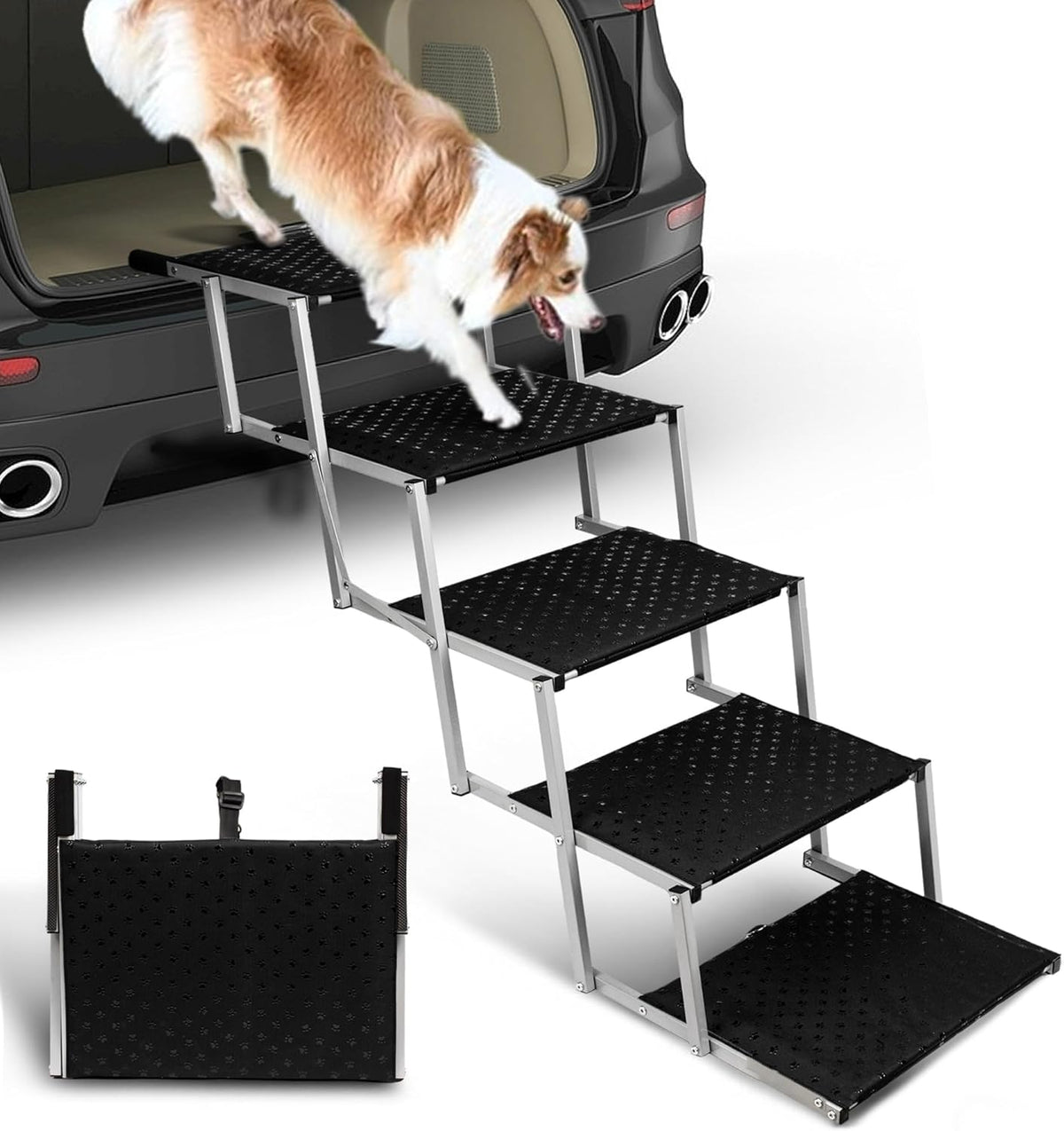 Niubya Portable Folding Dog Stairs for Cars, SUVs, Trucks - Lightweight Pet Ramp for Large Dogs