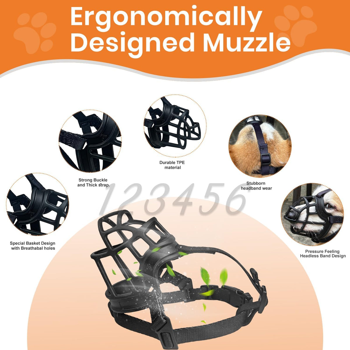 Dog Muzzle – Lightweight Breathable Basket Muzzle, Anti-Biting & Chewing, Adjustable Fit for Small