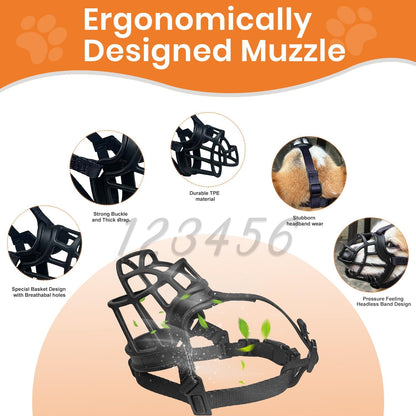 Dog Muzzle, Basket Muzzle Anti Biting Chewing, Sturdy Lightweight Muzzle Allows Panting Drinking