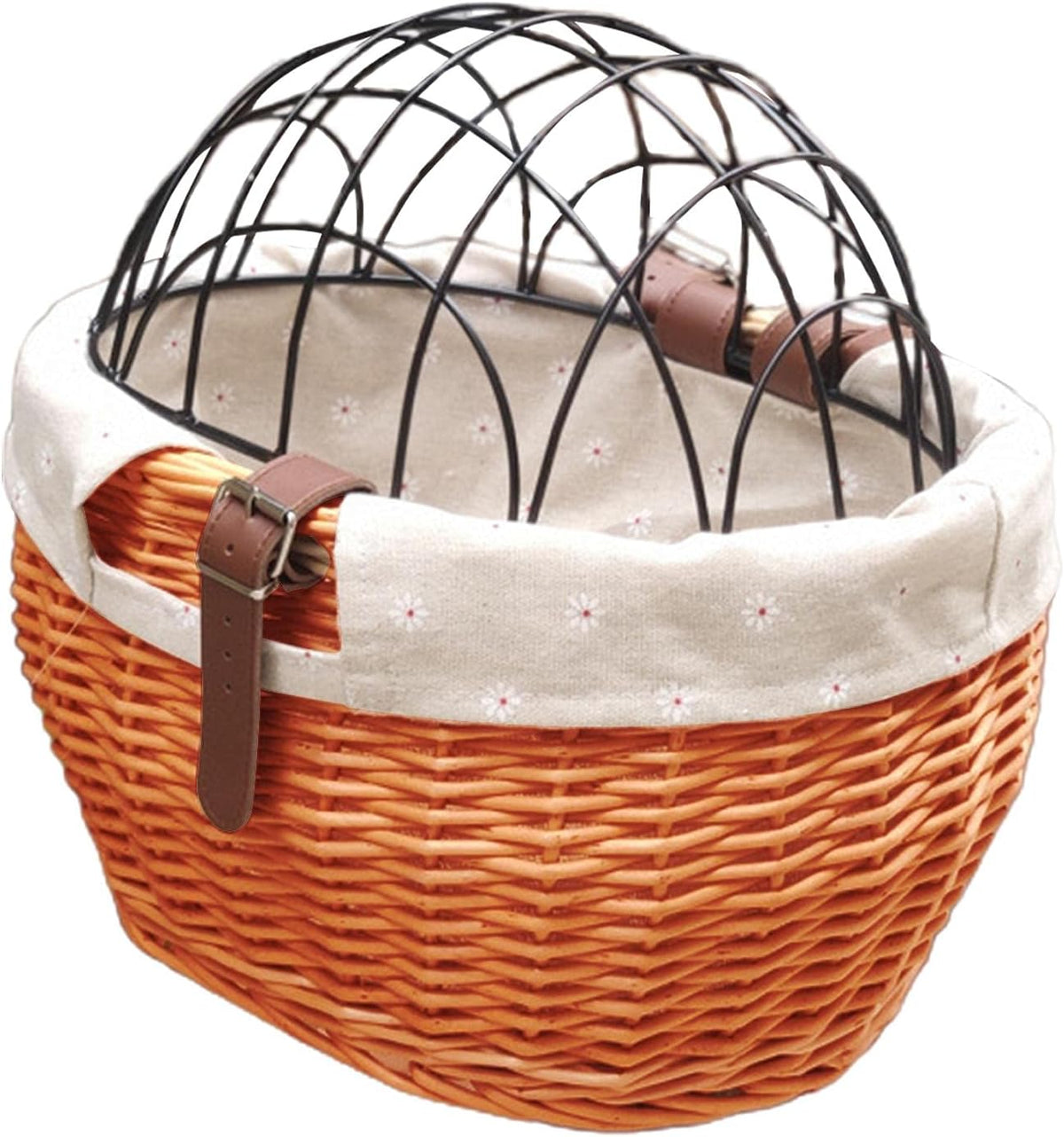 Bike Pet Basket, Wicker Bike Basket for Small Dogs Cats Pet Carrier Front Basket with Wire Mesh