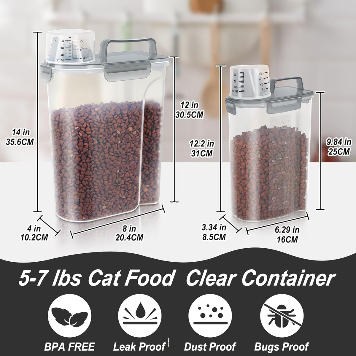 Cat Dog Food Storage Container, Upgraded Large Nozzle BPA-free, 3&5lbs Plastic Pet Food Storage