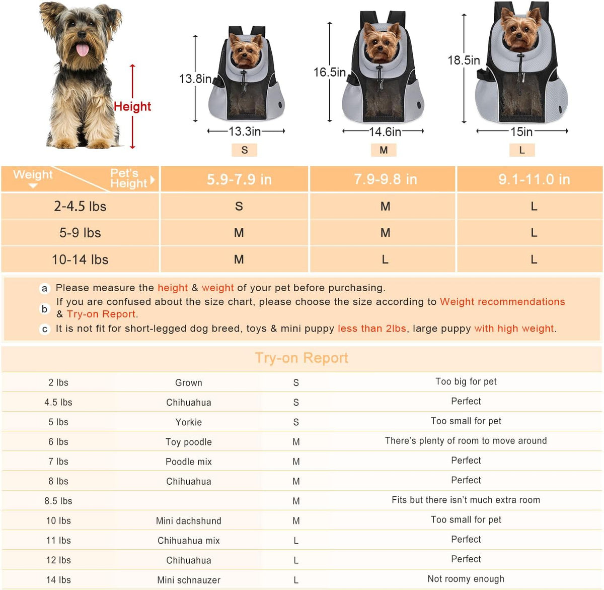 WOYYHO Pet Dog Carrier Backpack Small Dog Front Backpack Ventilated Mesh Dog Travel Back Pack with