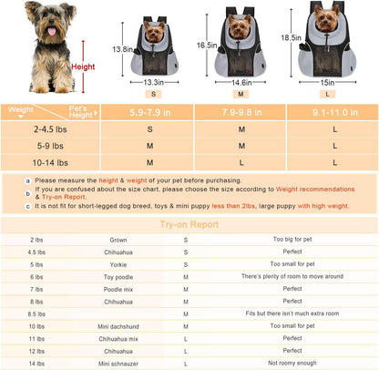 WOYYHO Pet Dog Carrier Backpack Small Dog Front Backpack Ventilated Mesh Dog Travel Back Pack with