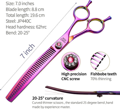 Fenice Peak Professional Dog Grooming Scissors Pet Curved Chunker Shears 7.0'' Extremely Sharp