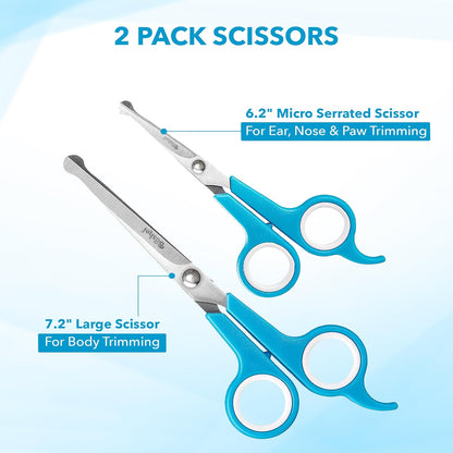 BOSHEL Dog Grooming Scissors for Dogs at Home (2 Pc) - Razor Sharp Stainless Steel Dog Scissors for
