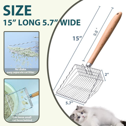 Cat Litter Scoop, Kitty Metal Scooper with Hook and Long Hole, Stainless Steel Kitten Poop Lifter