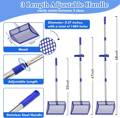 12 Inch Chicken Poop Scooper & Rake 2-in-1, Large Metal Shovel Head, Rubber Handle Stainless Steel