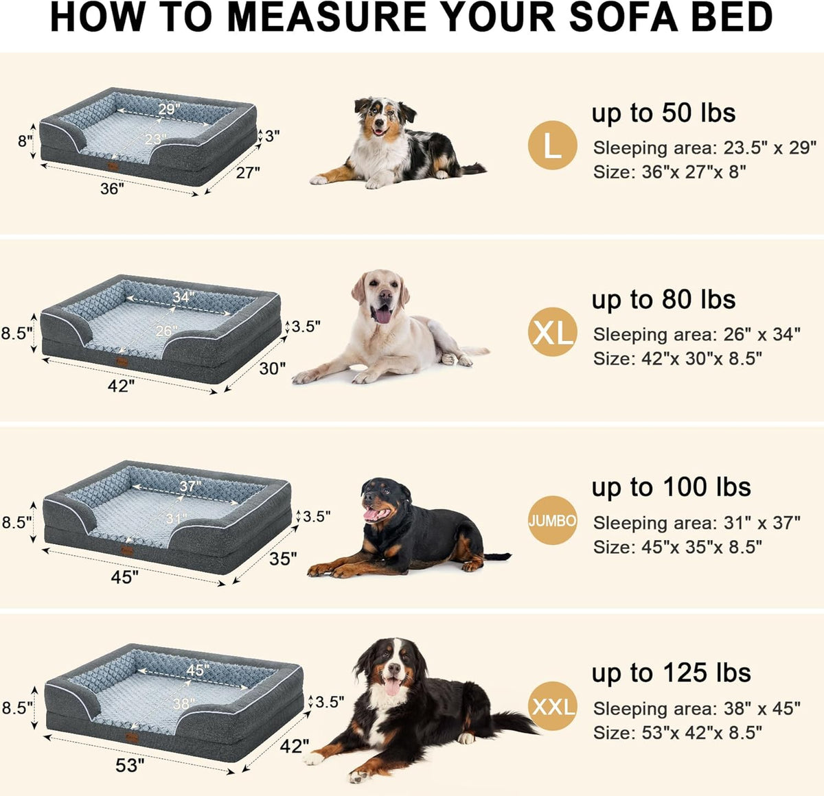 Orthopedic XXL Dog Bed for Extra Large Dogs, Waterproof Memory Foam Dog Beds with Sides, Egg-Crate