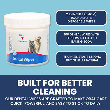 Rad Health Dog Dental Wipes - 100ct Pet Dental Finger Wipes, Easy No-Brush Teeth Cleaning, Removes