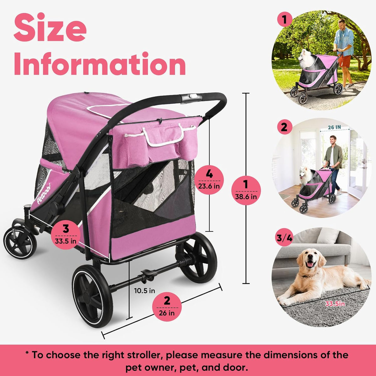 Petbobi Dog Stroller for Medium Dogs - Easy Fold Dual Entry Pet Stroller with One-Foot Brake, All