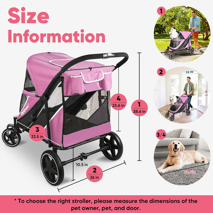 Petbobi Dog Stroller for Medium Dogs - Easy Fold Dual Entry Pet Stroller with One-Foot Brake, All