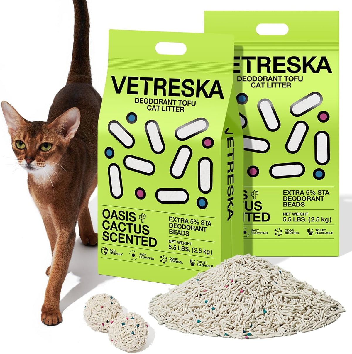 VETRESKA Tofu Cat Litter, Natural Kitty Litter Strong Clumping Flushable Pellets, Ultra Water