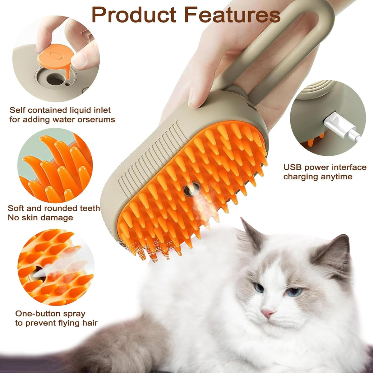 Cat Steam Brush for Shedding, 2025 New 4 in 1 Rechargeable Steam Pet Brushes for Cats & Dogs