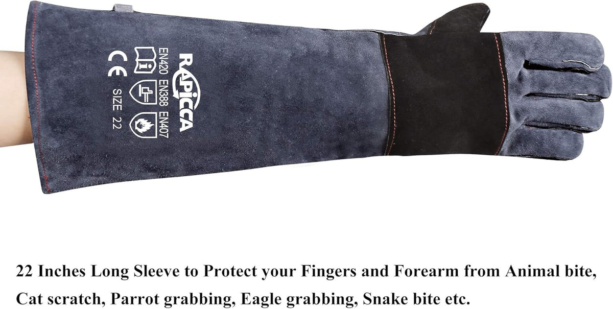 RAPICCA Animal Handling Gloves Bite Proof Reinforced Leather Padding Dog,Cat Scratch,Bird Handling