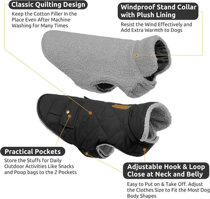 Queenmore Dog Winter Coat Warm Puffer Jacket Waterproof Plush Lining Thermal Cold Weather Vest for