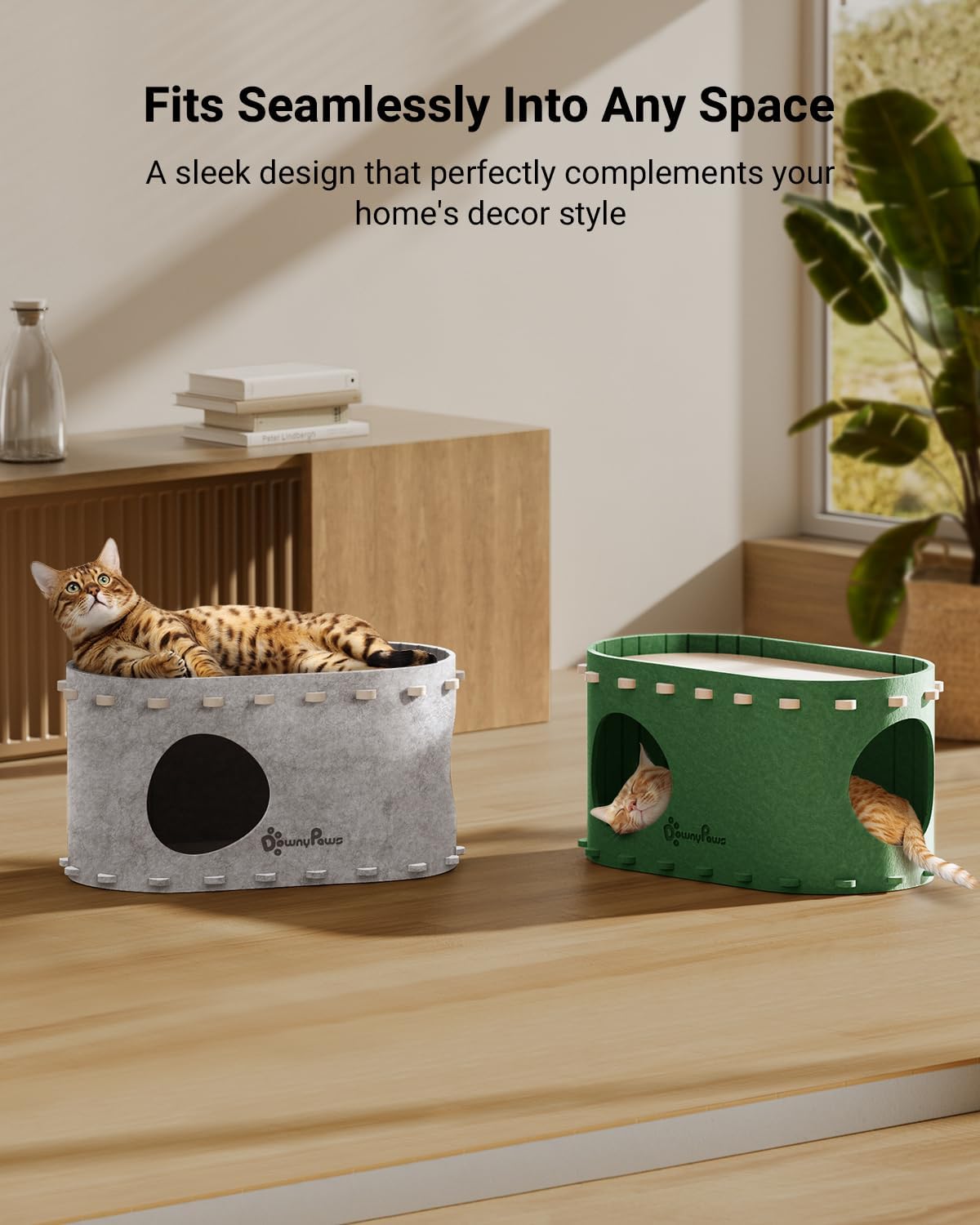 DownyPaws Cat House for Indoor Cats, Cat Bed Cave for Multiple & Large Cats Up to 22 Lbs, Scratch