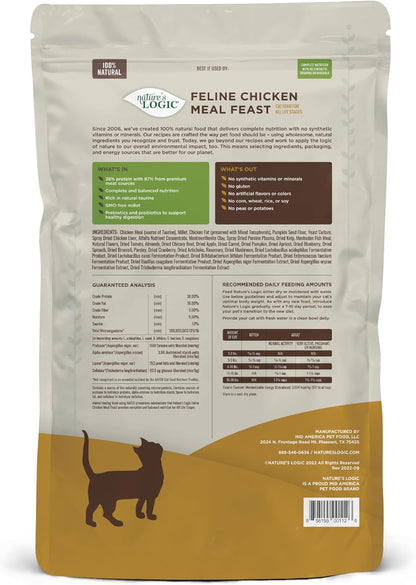 Nature's Logic Feline Chicken Meal Feast Cat Food - High-Protein Dry Food for Cats, 100% Natural