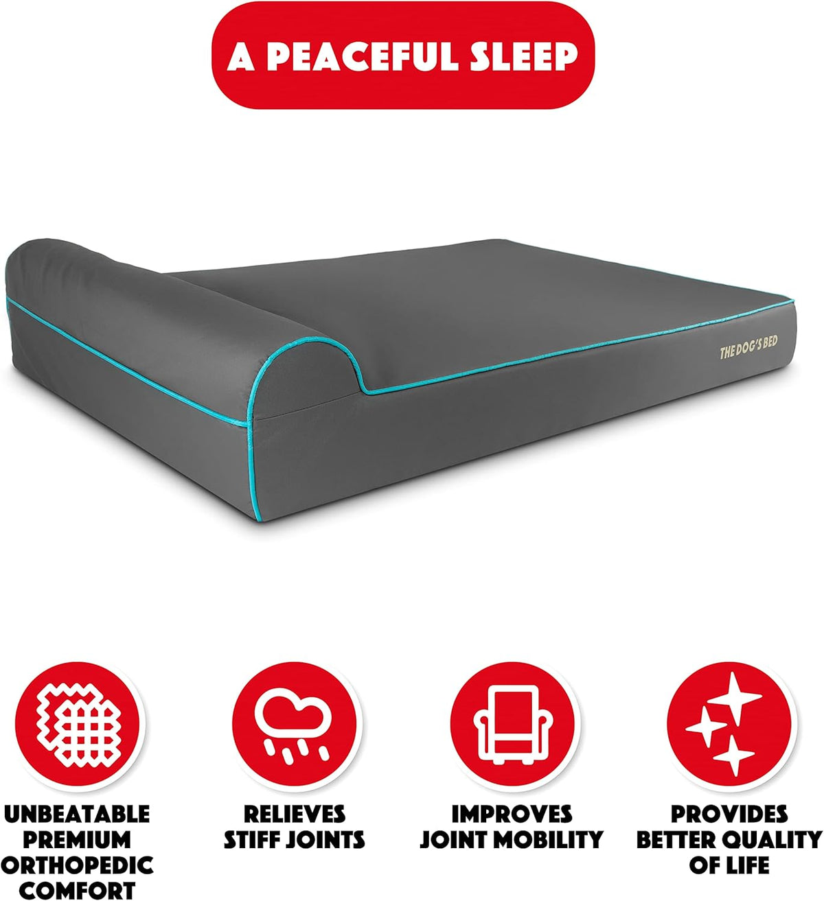 The Dog’s Bed Orthopedic Headrest Dog Bed XXL Grey/Blue 54x36, Memory Foam, Pain Relief for