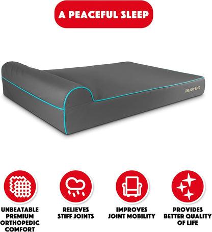 The Dog’s Bed Orthopedic Headrest Dog Bed XXL Grey/Blue 54x36, Memory Foam, Pain Relief for