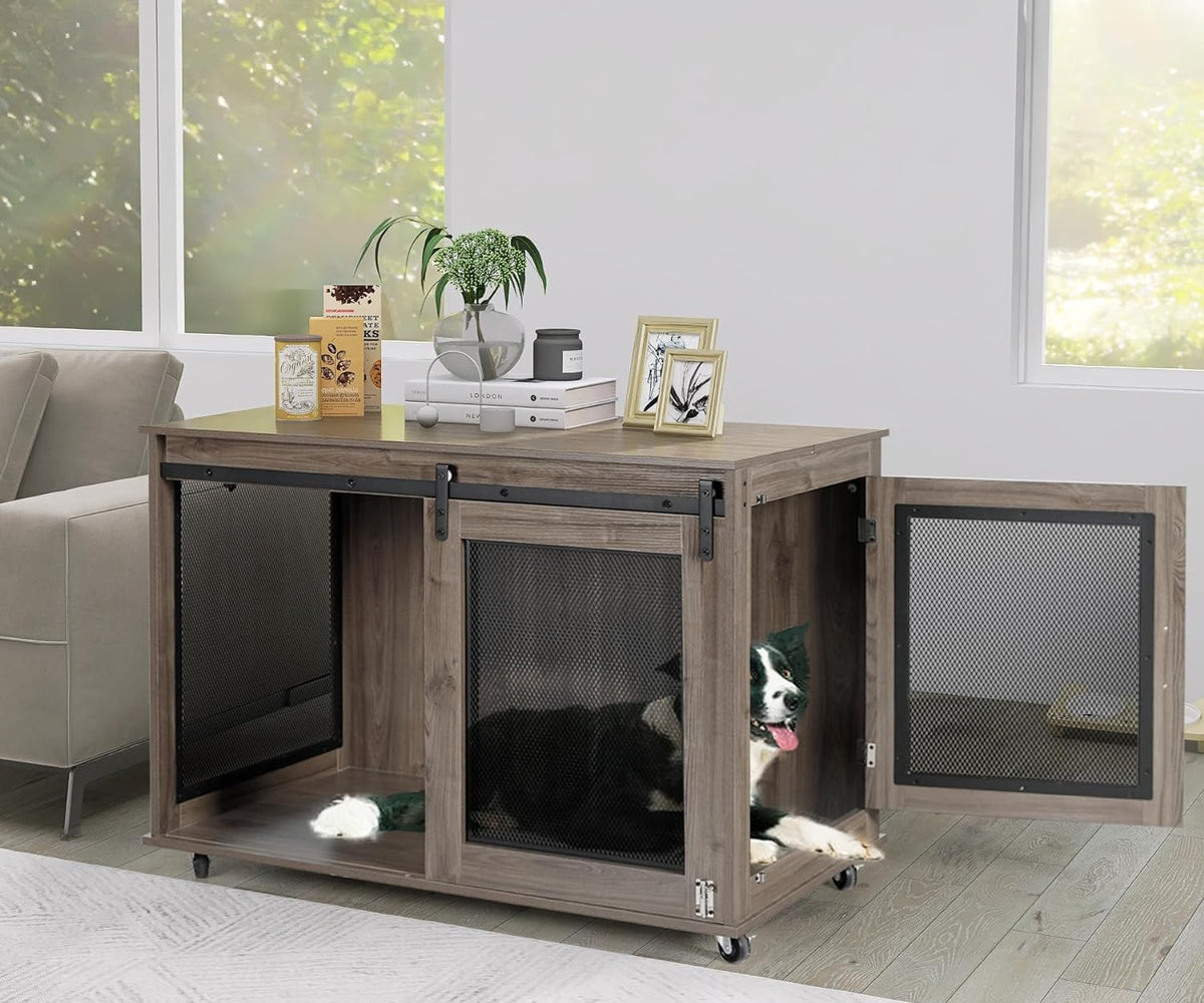 LINLUX 40 Inch Dog Crate Furniture, Wooden Heavy Duty Dog Kennel Indoor, Decorative Dog Cage Table