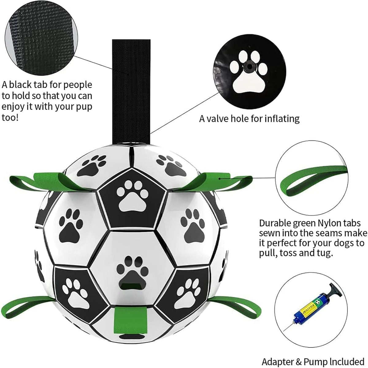 QDAN Dog Toys, Soccer Ball with Straps, World Cup Interactive Toys for Tug of War, Puppy Birthday