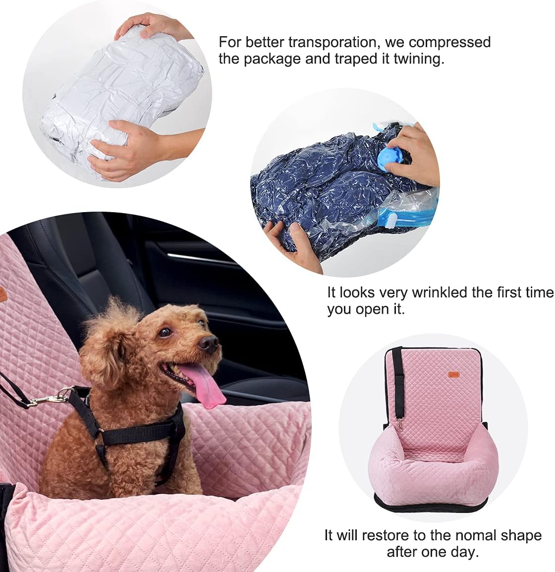 Dog Car Seat for Small Medium Dogs Up to 40lbs, Detachable Washable Soft Pet Booster Travel Bed for