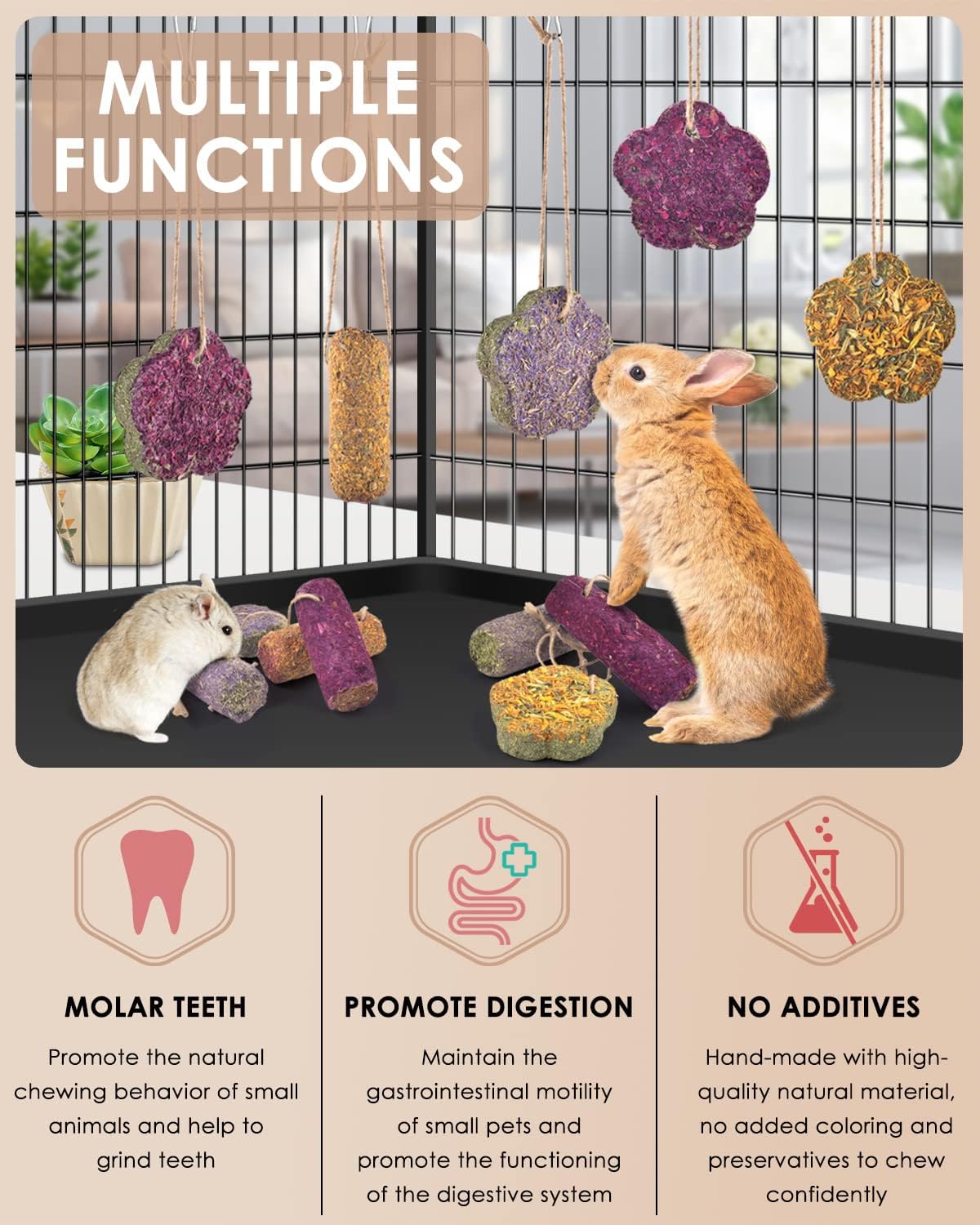 Bissap 12PCS Rabbit Chew Sticks, Hanging Chew Sticks & Cakes Timothy Hay Carrot Strawberry Treat