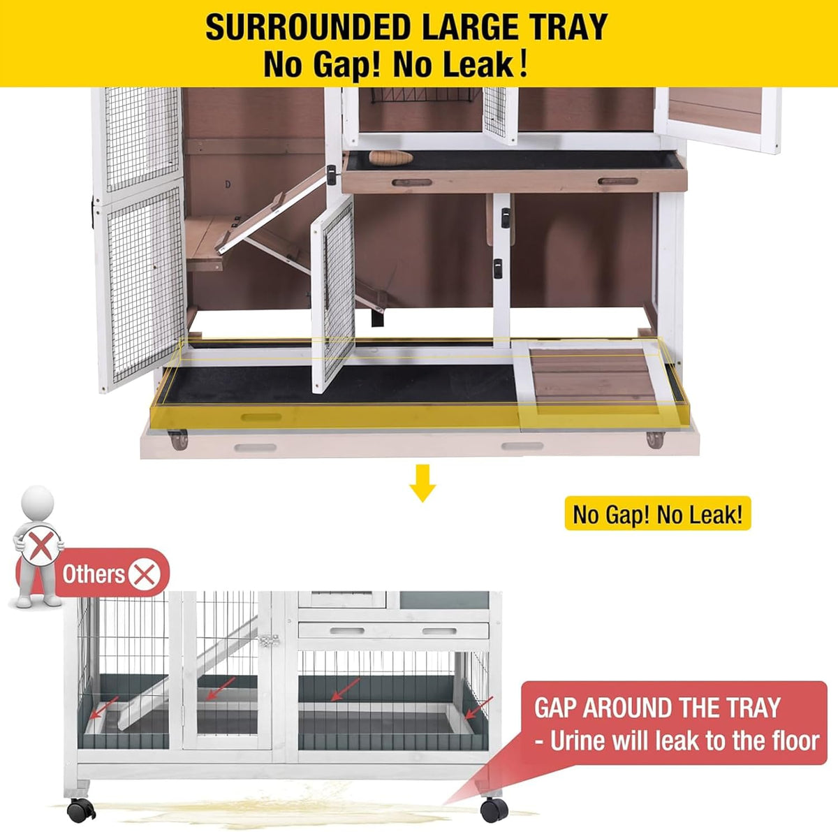 Aivituvin Rabbit Hutch Bunny Cage with Wheels Indoor Outdoor 47" Two Story Guinea Pig Cage with 2