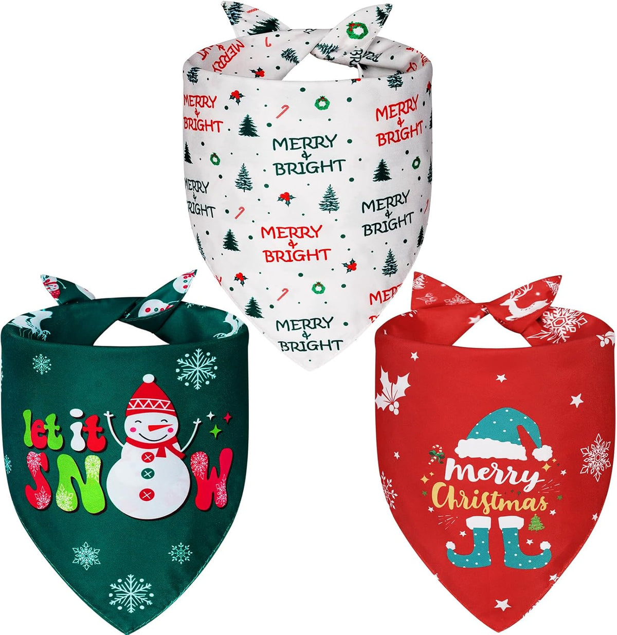 Christmas Dog Bandanas Small 3PCS, 6 Pattern Holiday Scarf for Boy and Girl, Triangle Reversible