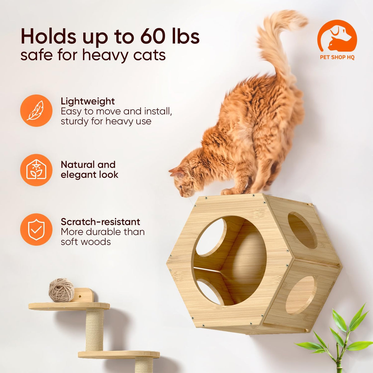 Cat Wall Furniture - Climbing Shelves, Ladders, Hammock & More - Bamboo Material - Light Brown
