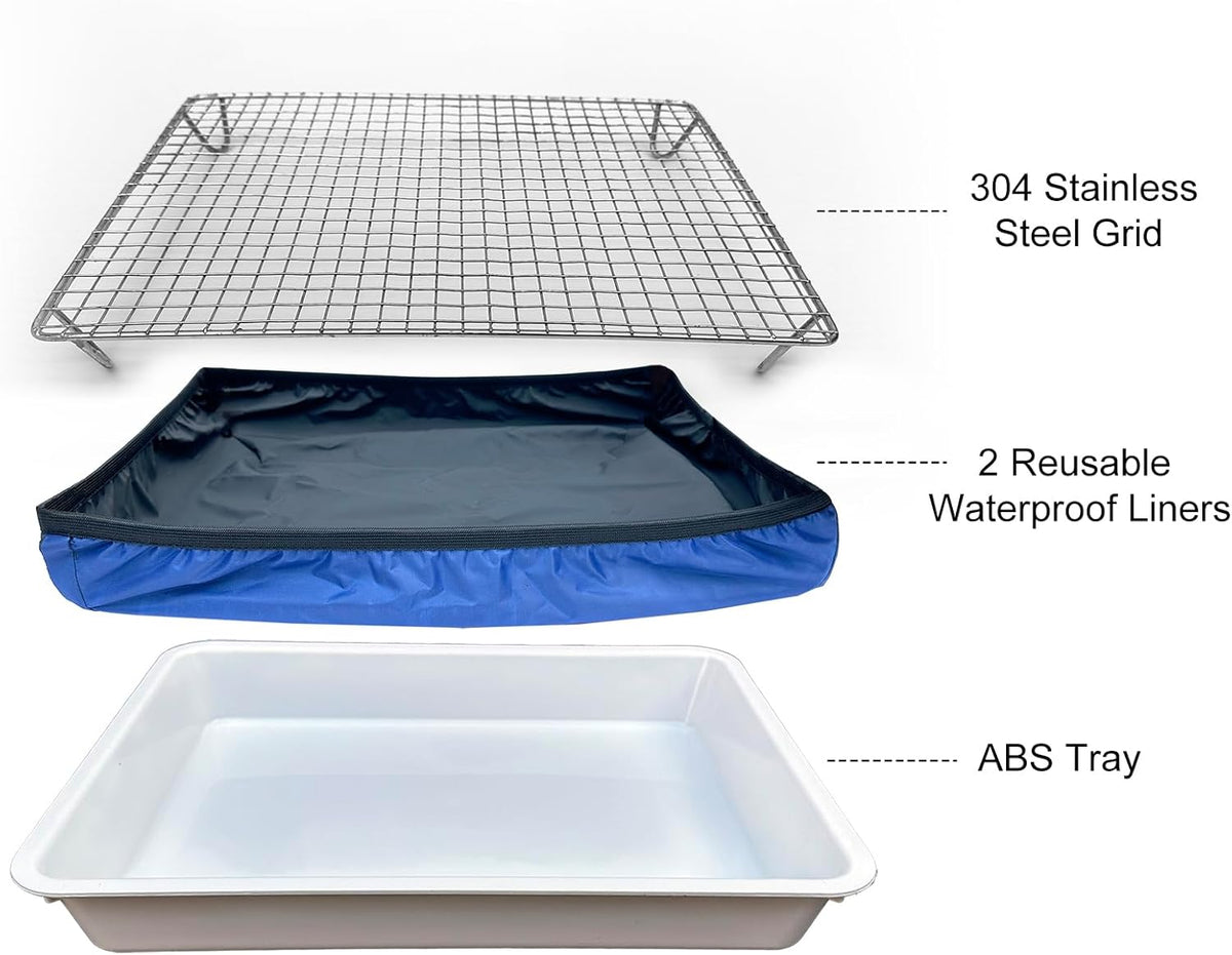 Guinea Pigs Litter Box with Stainless Steel Grid & 2 Reusable Waterproof Liners, Small Animal Potty