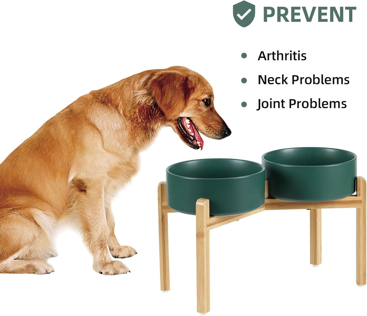 Ceramic Raised Double Bowls Set with Stand, Food & Water Bowls for Large Breed Dogs, Weighted Dog