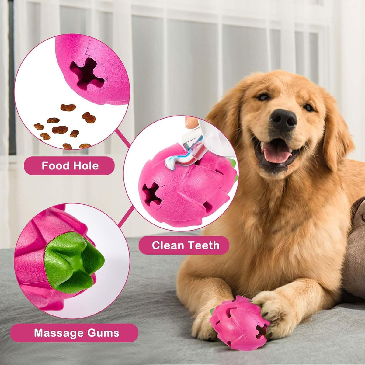 AUSCAT Dog Treat Dispensing Toys, Dispensing Puzzle Dog Toy for Aggressive Chewers, Rubber Dog