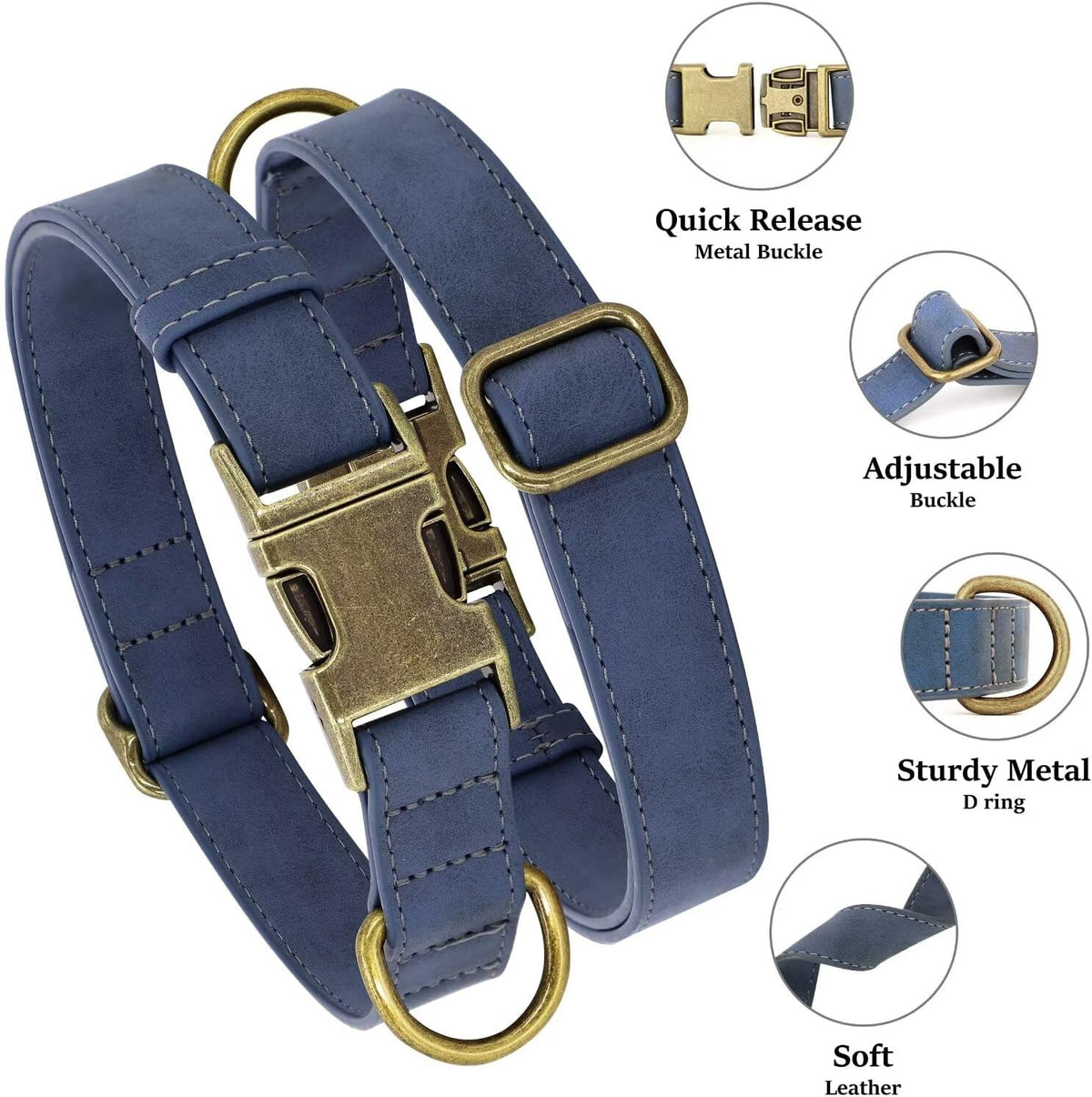 Didog Soft PU Leather Dog Collar, Stylish Quick Released Dog Collars for Large Dogs, Easy Clean